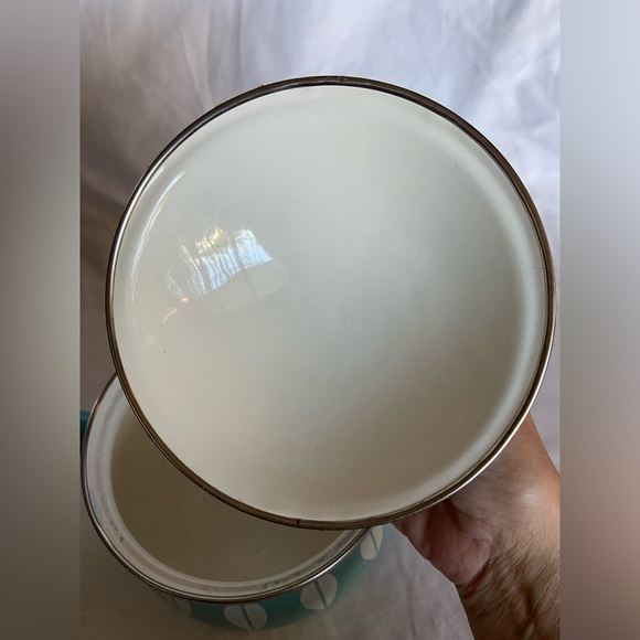 MCM 1.5 qt Lidded saucepan White Lotus on Turquoise Blue Scandinavian Vintage - Picture 5 of 13